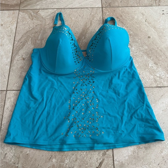 Lane Bryant Cacique Swim tankini gold detail on strap turquoise blue size 44DDD - Picture 1 of 2
